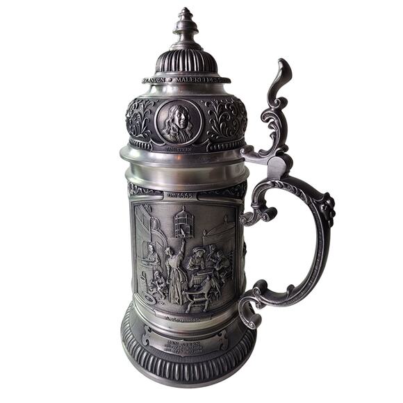 Old Dutch Master Painters Pewter Vintage Ornate 11" w/ Certificate Lidded Stein - Picture 1 of 16